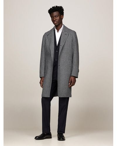 Tommy Hilfiger Single Breasted Houndstooth Coat - Grey
