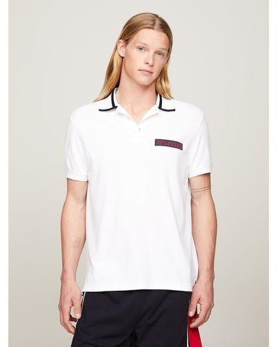 Tommy Hilfiger Tipped Logo Embroidery Regular Fit Polo - White