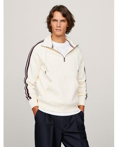 Tommy Hilfiger Global Stripe Flex Fleece Quarter-zip Sweatshirt - White