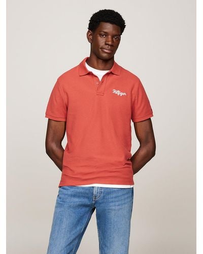 Tommy Hilfiger Chain Stitch Logo Embroidery Polo - Red
