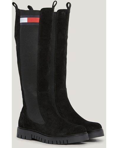 Tommy Hilfiger Suede Chunky Sole Long Boots - Black