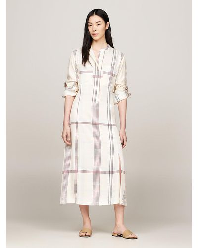Tommy Hilfiger Belted Check Relaxed Midi Dress - Natural