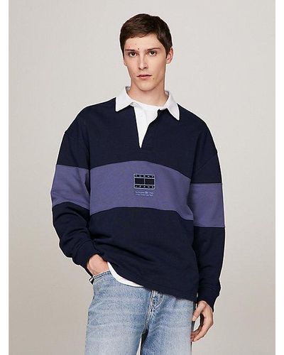 Tommy Hilfiger Relaxed Rugbyshirt Met Ton-sur-ton Paneel - Blauw