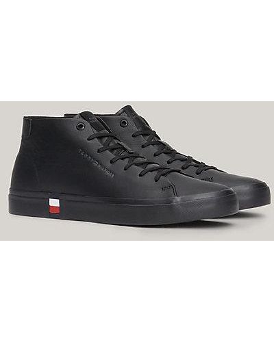 Tommy Hilfiger Zapatillas de piel con cordones y logo - Negro