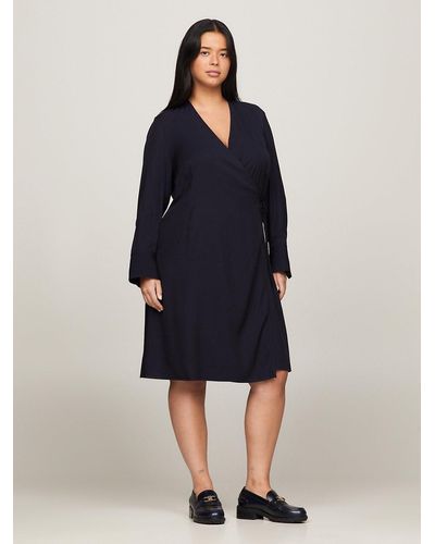 Tommy Hilfiger Curve Fit And Flare Wrap Dress - Blue