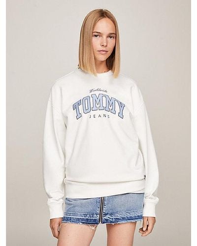 Tommy Hilfiger Relaxed Fit Sweatshirt mit Varsity-Logo - Weiß