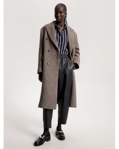 Tommy Hilfiger Check Relaxed Long Wool Coat - Natural