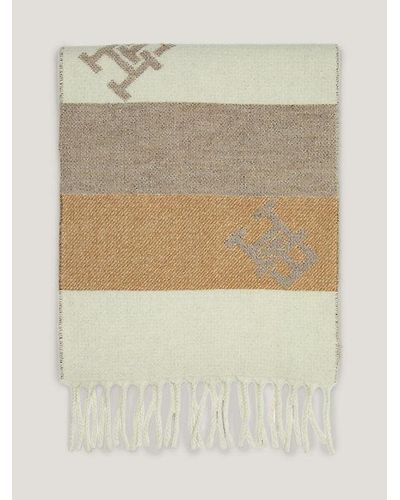 Tommy Hilfiger Chic Color Block-Schal mit Monogramm-Intarsien - Natur