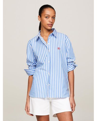 Tommy Hilfiger Th Monogram Stamp Relaxed Stripe Shirt - Blue