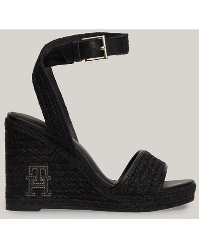 Tommy Hilfiger Linen Th Monogram Rope High Wedge Sandals - Black