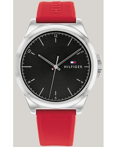 Tommy Hilfiger Stainless Steel Red Silicone Strap Watch