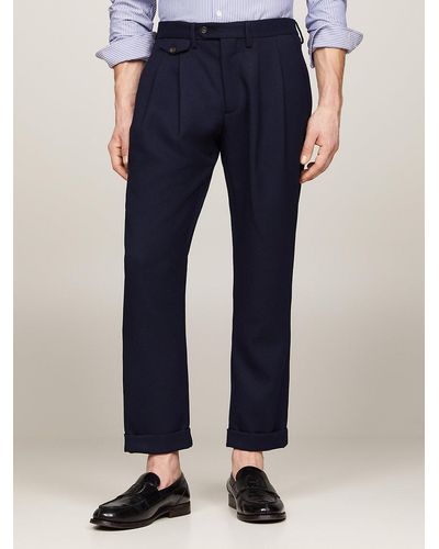 Tommy Hilfiger Textured Pleated Regular Fit Trousers - Blue