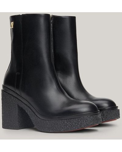 Tommy Hilfiger Leather Crepe Sole Heeled Ankle Boots - Black