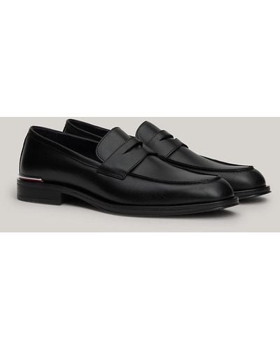 Tommy Hilfiger Leather Signature Tape Loafers - Black