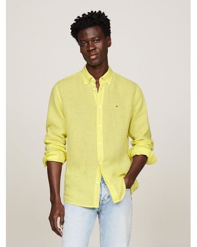 Tommy Hilfiger Pigment Dyed Linen Regular Fit Shirt - Yellow
