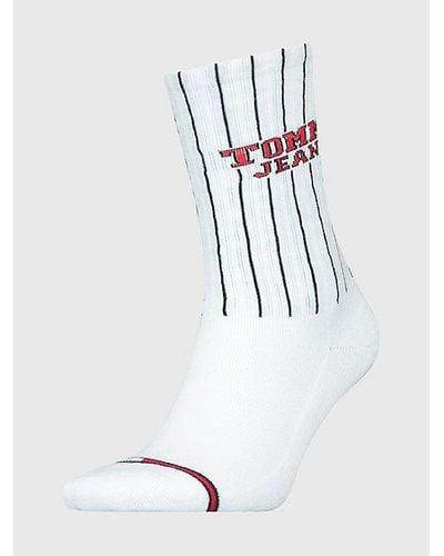 Tommy Hilfiger 1er-Pack gerippte Streifen-Socken mit Logo - Weiß
