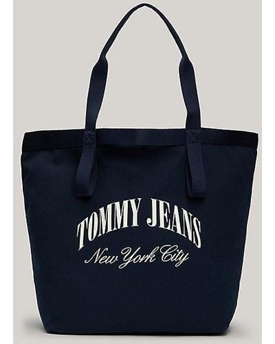 Tommy Hilfiger Canvas Medium Shopper Met Logo - Blauw