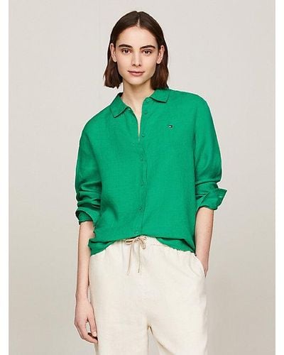 Tommy Hilfiger Camisa de lino con corte amplio - Verde
