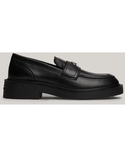 Tommy Hilfiger Leather Chunky Sole Flat Loafers - Black