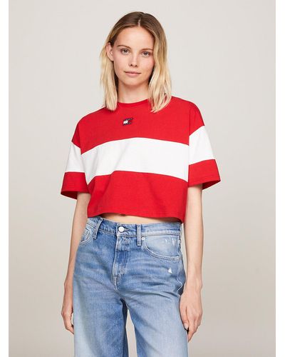 Tommy Hilfiger Cropped Colour-blocked Badge T-shirt - Red