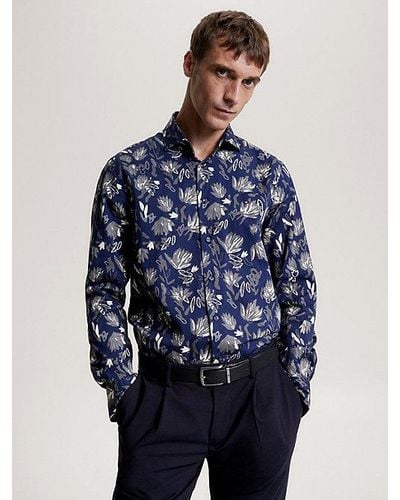 Tommy Hilfiger Slim Fit Overhemd Met Bloemenprint - Blauw