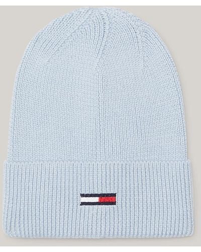 Tommy Hilfiger Ribbed Elongated Flag Beanie - Blue