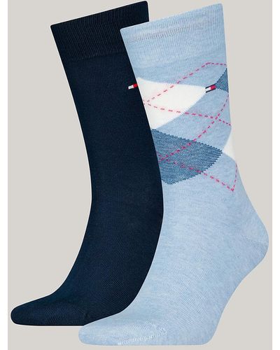 Tommy Hilfiger Lot de 2 paires de chaussettes à motif argyle - Bleu