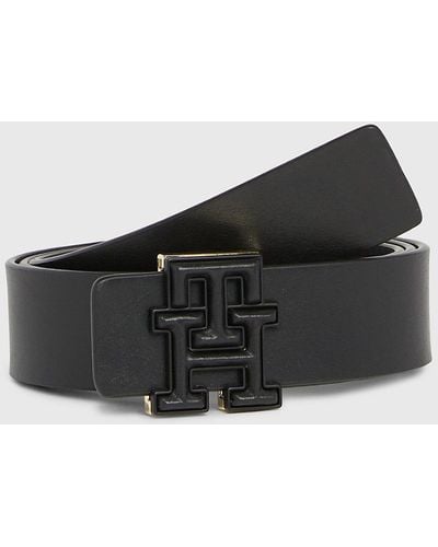 Tommy Hilfiger Luxe Leather Monogram Buckle Belt - Black