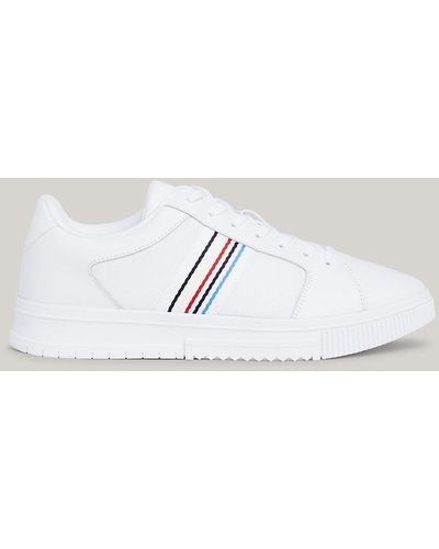 Tommy Hilfiger Baskets en cuir à rayures latérales - Blanc