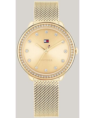 Tommy Hilfiger Ionic Gold-plated Crystal-embellished Mesh Strap Watch - Metallic