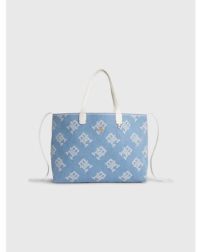 Tommy Hilfiger Iconic Denim Shopper Met Monogramprint - Blauw