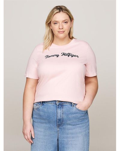 Tommy Hilfiger Curve Script Logo Embroidery T-shirt - Pink