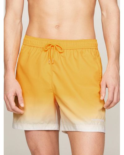 Tommy Hilfiger Ombré Drawstring Mid Length Slim Swim Shorts - Yellow