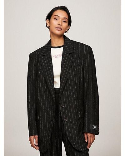 Tommy Hilfiger Prep Oversized Fit Nadelstreifen-Blazer - Schwarz