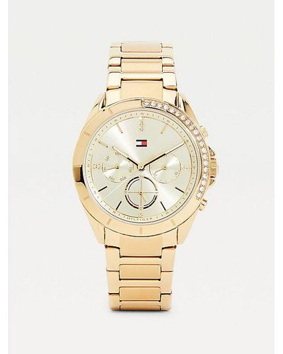 Tommy Hilfiger Reloj chapado en oro con cristales - Metálico