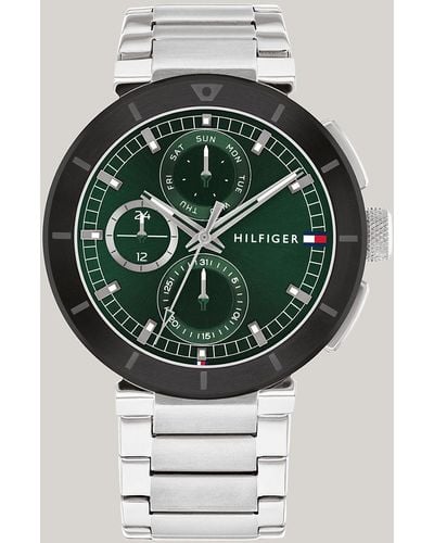 Tommy Hilfiger Green Dial Stainless Steel Chain-link Watch - Grey