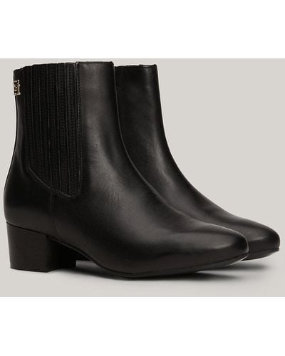 Tommy Hilfiger Essential Leather Block Heel Ankle Boots - Black