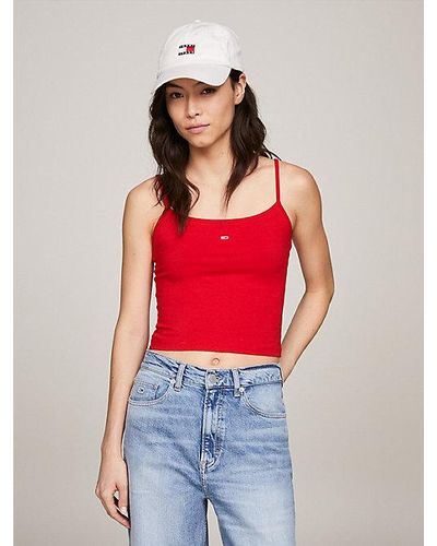 Tommy Hilfiger Cropped Fitted Tanktop Met Logo - Rood