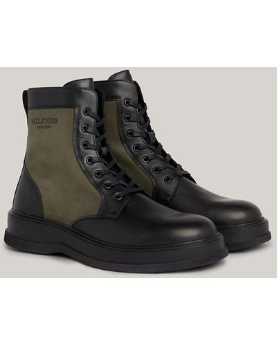 Tommy Hilfiger Mixed Texture Leather Lace-up Mid Boots - Black