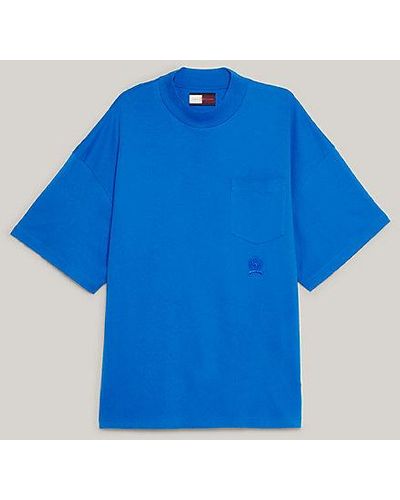 Tommy Hilfiger Crest Oversized Fit T-Shirt mit Mock Neck - Blau