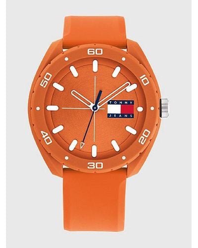 Tommy Hilfiger Uhr mit orangefarbenem Silikonarmband