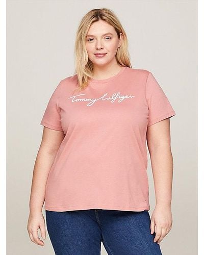 Tommy Hilfiger Curve Regular Fit T-shirt Met Signature-logo - Roze
