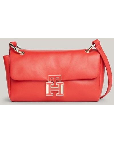 Tommy Hilfiger Leather Push Lock Flap Crossover Bag - Red