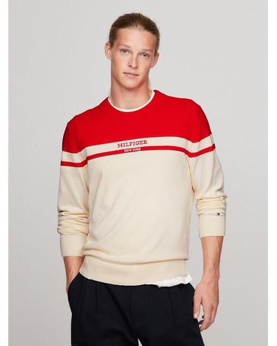 Tommy Hilfiger Colour-blocked Logo Graphic Jumper - Red
