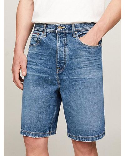Tommy Hilfiger Straight Fit Jeans-Bermudashorts mit Flag - Blau