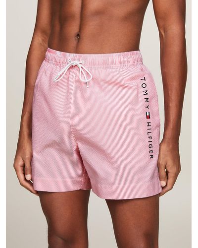 Tommy Hilfiger Original Ithaca Stripe Mid Length Swim Shorts - Pink