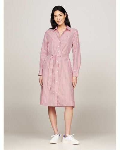 Tommy Hilfiger Essential Stripe Knee Length Shirt Dress - Pink
