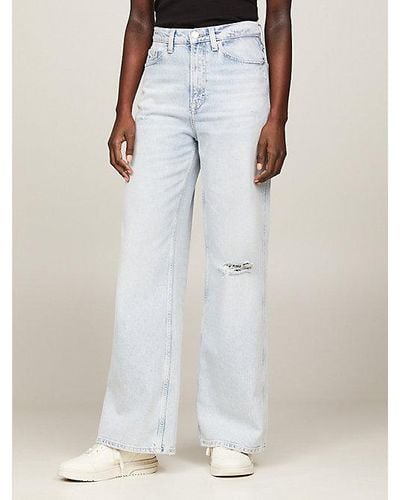 Tommy Hilfiger Used Look Jeans mit weitem Bein und hohem Bund - Blau