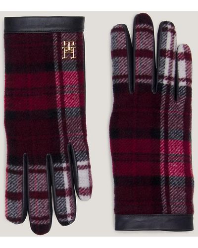 Tommy Hilfiger Tartan Check Leather Gloves - Red