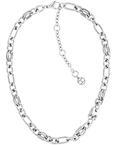 Tommy Hilfiger Stainless Steel Contrast Chain-link Necklace - White